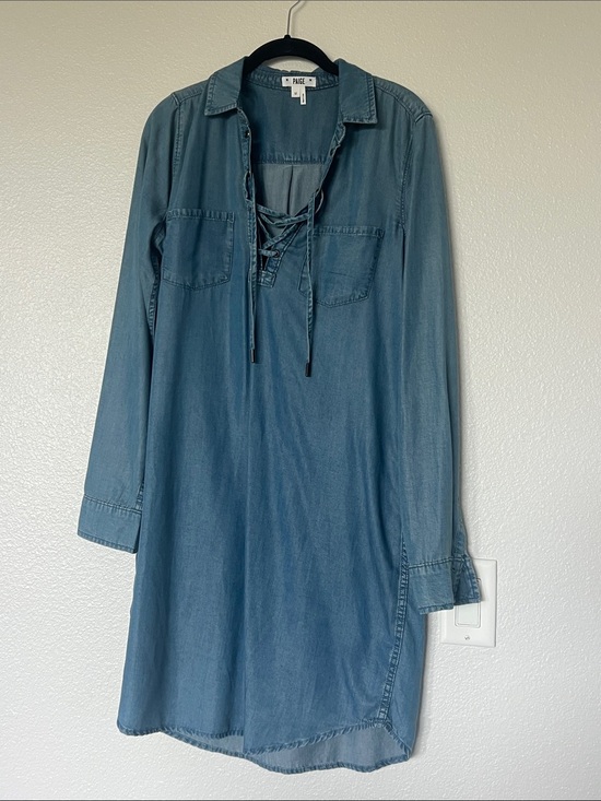 PAIGE Dresses & Skirts - PAIGE Washed Blue Lace-Up Chambray Long Sleeve Dress